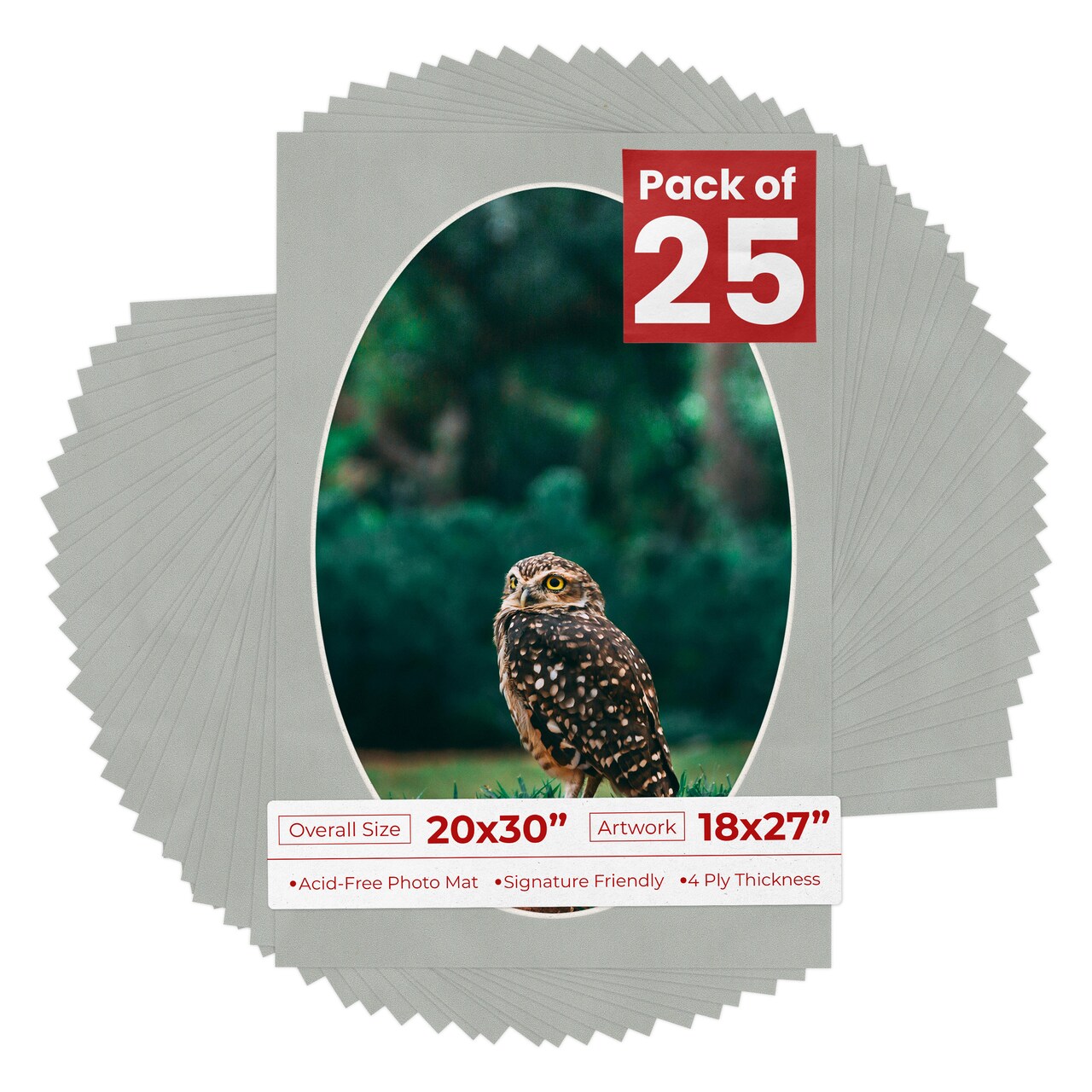 Light Grey Suede Mat Board for 20x30 Frames - Oval Opening for 18x27 Photos